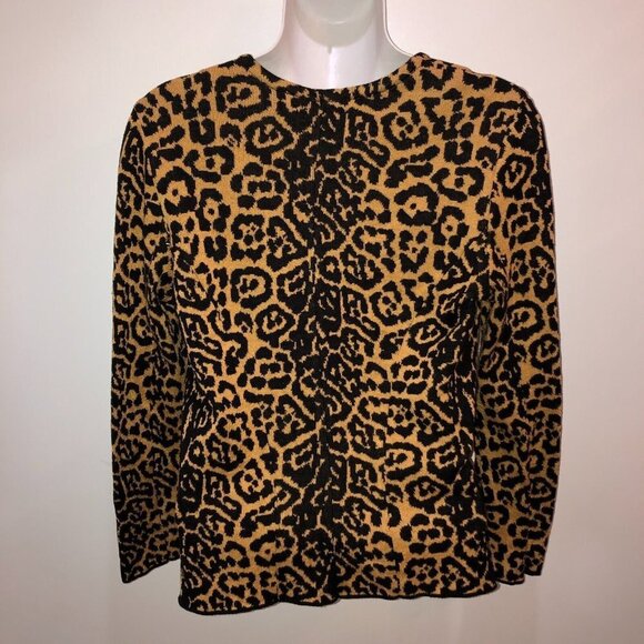 Maison Olga Women Sz 2 Black Gold Animal Print Long Sleeve Open Cardigan Sweater - Picture 5 of 9
